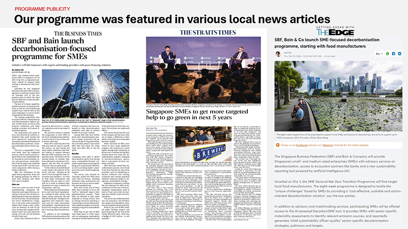 Bain & Company and SBF announced the launch of the SME Sectoral Net Zero Transition Programme